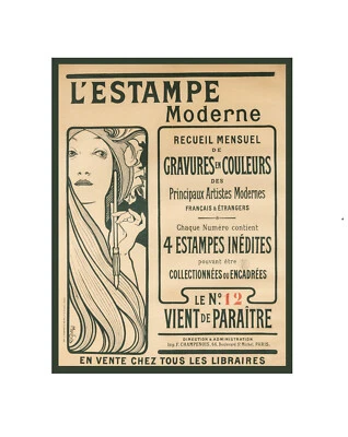 Alfons MUCHA "L'Estampe Moderne" TRES RARE AFFICHE D'INTERIEUR Litho 80x60 cm - Photo 1/3
