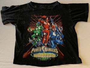 Vintage Boys Power Rangers Time Force Black T-Shirt 90s Y2k Rare Faded Cartoons - Picture 1 of 7