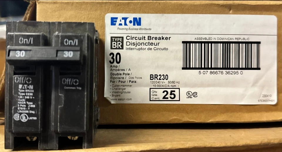 Nuevo Disyuntor Magnético Térmico Eaton BR230 2 Polos 30 Amp 120/240 VAC Foto 1 de 1