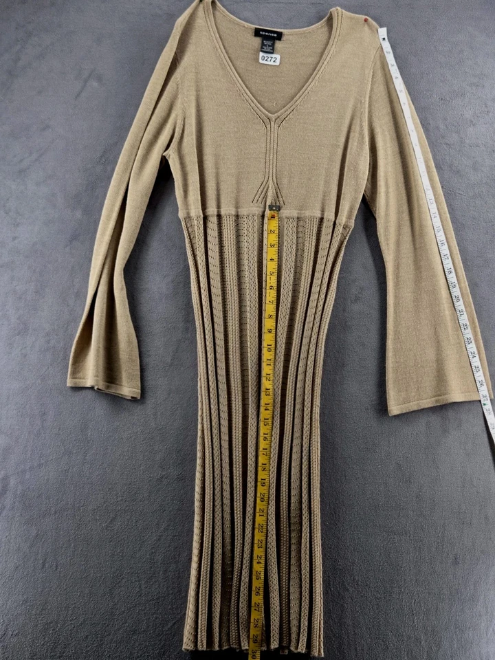 Vestido suéter para mujer Spense cuello en V tejido cintura imperio manga larga marrón talla L Foto 1 de 4