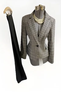 New Calvin Klein Pant Suit Size 8 Two Piece Set Classic Fit Houndstooth Plaid - Picture 1 of 24