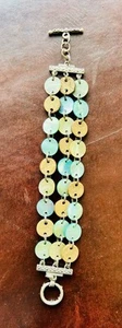 Super Cute Aloha Mother of Pearl 3 Row Abalone Shell Circles Bracelet - Picture 1 of 6