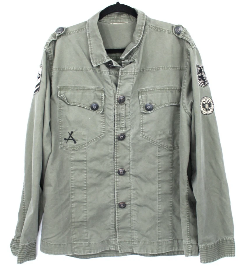 CAMISA MILITAR MEDIANA HOMBRE AFLICCIÓN EJÉRCITO VERDE OLIVA CALAVERA PARCHE ALGODÓN RARA Foto 1 de 4