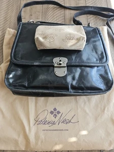 Patricia Nash borsa e borsa trucco zip nera invecchiata pelle turnlock grunge  - Foto 1 di 24
