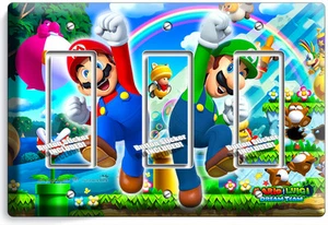 SUPER MARIO AND LUIGI BROS TRIPLE GFCI LIGHT SWITCH WALL PLATE COVER ROOM DECOR - Picture 1 of 1