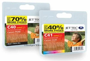 Cartuchos de tinta remanufacturados Jettec negros y de color PG-40 + CL-41 - Imagen 1 de 1