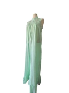 Vintage Soft Green Lingerie Nightgown Lace Button Yoke Sz L Long Maxi Nightie - Picture 1 of 12