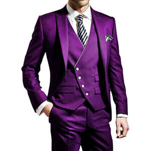 Men One Button Formal Dress 3Pcs Groom Wedding Suits Coat Vest Pants Dinner Suit
