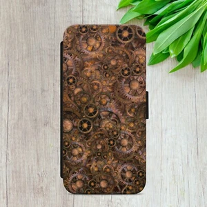 STEAMPUNK RUST VINTAGE FLIP WALLET PHONE CASE COVER FOR IPHONE SAMSUNG GOOGLE - Picture 1 of 9