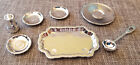 7pc Doll House Miniatures Silver Tray Dishes Ladle Platter Plastic Serving Lot