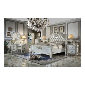 ACME Vendome Transitional Wood/PU Vanity Stool in Beige and Antique Pearl - Picture 1 of 1