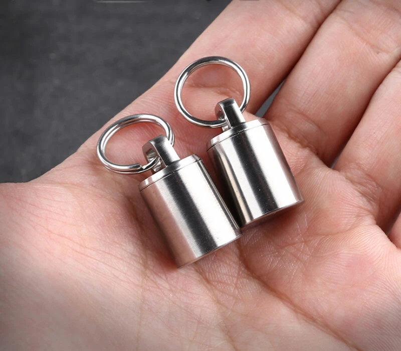 Mini Titanium Keychain Storage Box Pill Capsula Case Outdoor Portable EDC Tool - Image 1 of 4