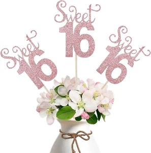 10-Pack Glitter Gold Double Sided Sweet 16 Birthday Anniversary Centerpiece - Picture 1 of 12