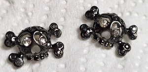 Gothic Skull & Bone Earrings Black Gunmetal Rhinestones Crystal Studs - Picture 1 of 6