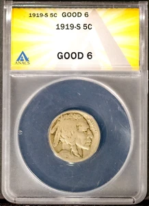 1919-S 5c Indian Head Buffalo Nickel G-6 ANACS # 7573632 + Bonus - Picture 1 of 2