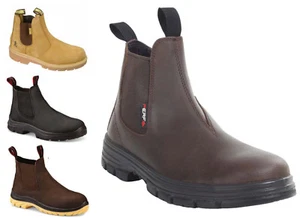 NEW Mens Slip On Steel Toe Cap Work Boots Size 6 to 13 UK - LEATHER DEALER BOOTS - Picture 1 of 15
