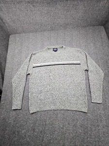 Sonoma Acrylic Men's Large Grey Black White Stripe Ribbed Knit Crew Neck Sweater - Picture 1 of 6