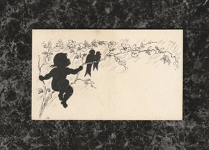 Victorian Stock Calling Card with Silhouette of Child & Two Birds in Tree 3.25x2 - Bild 1 von 2