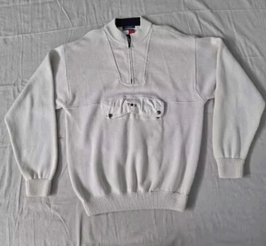 Vintage 90s Tommy Hilfiger Sweater Size XL White Knit Anorak Pullover - Picture 1 of 7