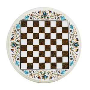15" White Marble Chess Game Top Inlay Handicraft Work Home Decor - Picture 1 of 3