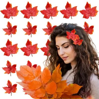 16Pcs Fall Maple Leaf Hair Clips Thanksgiving Autumn Orange Maple Leaves Hair... - Image 1 of 4