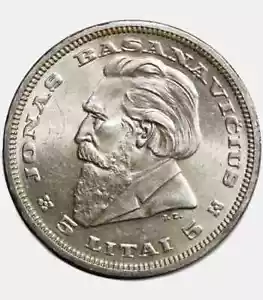 Moneta argento 5 litai FDC 1936 Lituania - Jonas Basanavičius - Foto 1 di 3