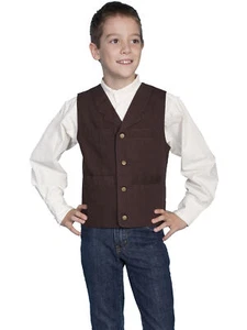 Scully RangeWear Boys Walnut 100% Cotton Notched Lapel Canvas Vest - Picture 1 of 2