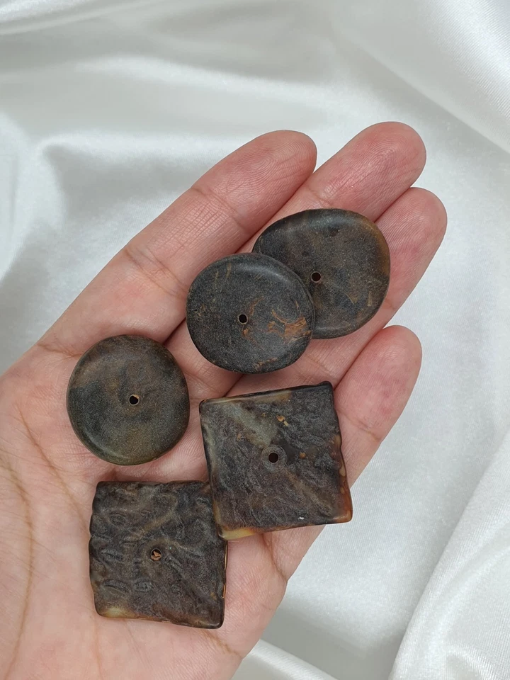 lot of (6) vintage czech brown mixed square round beads buttons diy - Image 1 of 3