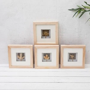 4er Set Naturholz Box Quadrat 3D Foto Gerahmt Trockenblumen Pampa und Gräser - Bild 1 von 6