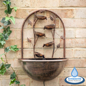 H55cm Water Feature Olso Cascading Leaf Wall-Mounted Fountain with Lights by Amb
