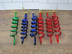 Vintage Blown Glass Corkscrew Curly Spiral Ornaments Lot of 6 - Picture 1 of 8