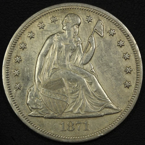 1871 Seated Liberty Silver Dollar - Cleaned Cover