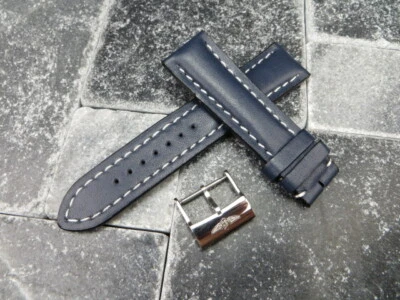 24mm CALF Leather Strap Blue Watch Band with OEM BREITLING Tang Buckle R - Image 1 of 4