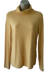 NEW LOOK Size 16 Mustard Yellow Long Sleeve High Roll Neck Fitted Jersey Top - Picture 1 of 9