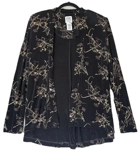 Vintage R&M Richards Karen Kwong Open Front Jacket Womens 12 Black Gold Floral - Picture 1 of 9