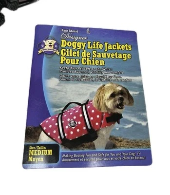 Paws Aboard Dog Life Jacket Size Med Pink w/white Polka Dots Adjustable Boating - Image 1 of 4