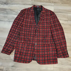 MADISON Red Black Plaid Corduroy Jacket Coat MENS XL 40/42 Blazer Modern Fit - Picture 1 of 12