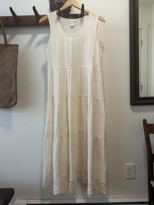 Maxi Vestido Sundance Catálogo Algodón Gasa Marfil En Niveles Sin Mangas, Solero, Pequeño Foto 1 de 4