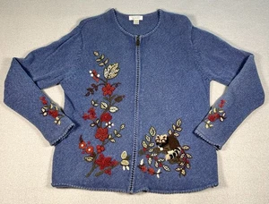 VTG Christopher Banks Hand Embroidered Zip Knit Cardigan Sweater Racoon LARGE - Picture 1 of 7