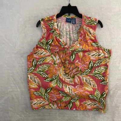 Blusa Top Mujer Caribbean Joe Multicolor Floral Plus 1X Mezcla Algodón Sin Mangas Foto 1 de 4
