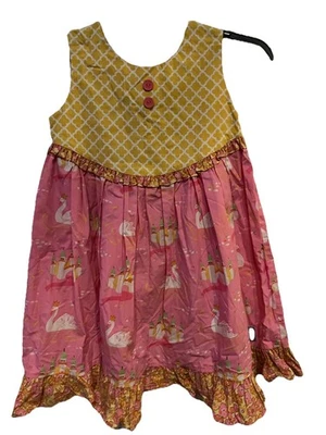 Vestido Eleanor Rosa Niña Rosa Amarillo Cisnes Castillos Volantes Sin Mangas Talla 8 10 Foto 1 de 4