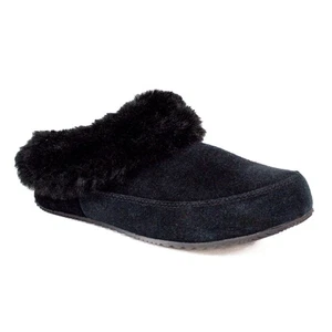 Sorel Go Coffee Run Slipper Black Suede Faux Fur Trimmed Clog Women's Size 8 - Picture 1 of 11