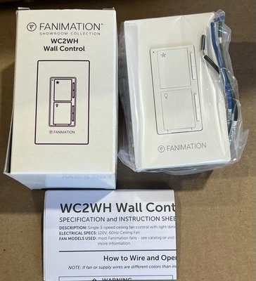 Fanimation WC2WH 3 Speed Ceiling Fan & Light Wall Control Switch White NOS - Image 1 of 4