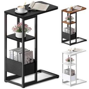 C Shaped End Table,Small Side Table for Couch w/ Storage Bag for Living Room US - Picture 1 of 29