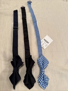 NWT And Pre-Owned Crewcuts Boys Bowtie L-XL Silk Black, Silk Navy, Cotton Check - Picture 1 of 4