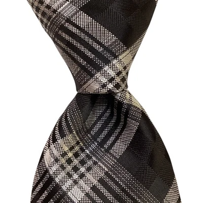 STACY ADAMS Men's Necktie & Pocket Square Set Designer PLAID Black/Gray NWT - Image 1 of 4