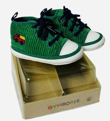 Zapatos Cuna Bebé Pana Vintage GYMBOREE Verde Coche Bordado Talla 2 -NUEVOS Foto 1 de 4