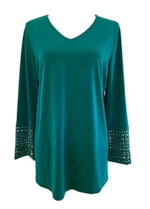 Susan Graver türkis Tunika Top flüssig Strick Armband Ärmel Seitenschlitze, Gr. XL - Bild 1 von 10