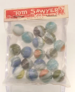 Bolso Tom Sawyer años 50 con 19 canicas ojo de tigre - Imagen 1 de 2