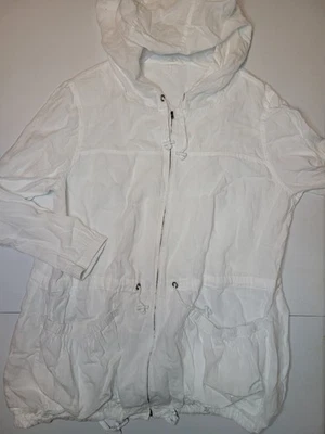 Eileen Fisher White Full Zip Irish Linen Anorak Style Hood Jacket Sz L Nautical - Image 1 of 4